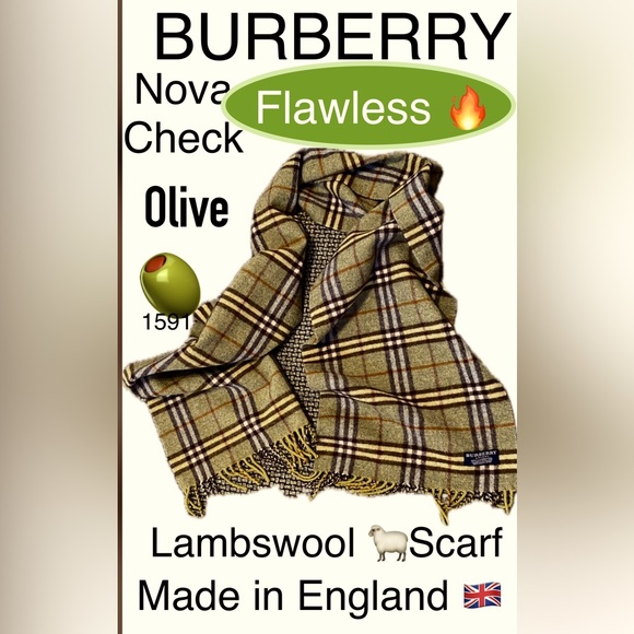 BURBERRY 🫒NOVA CHECK 💯% Lambswool🐑 SCARF🧣57”🔥Unisex🔥FLAWLESS/Like NEW🔥🎁! - Picture 1 of 13